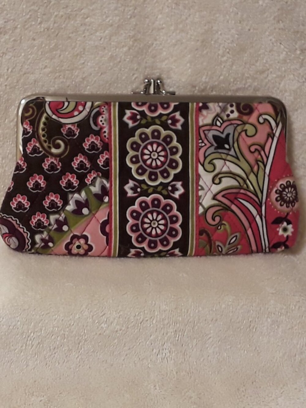 Vera Bradley Quilted Double Kisslock Wallet Clutch Organizer Pink Purple UEC